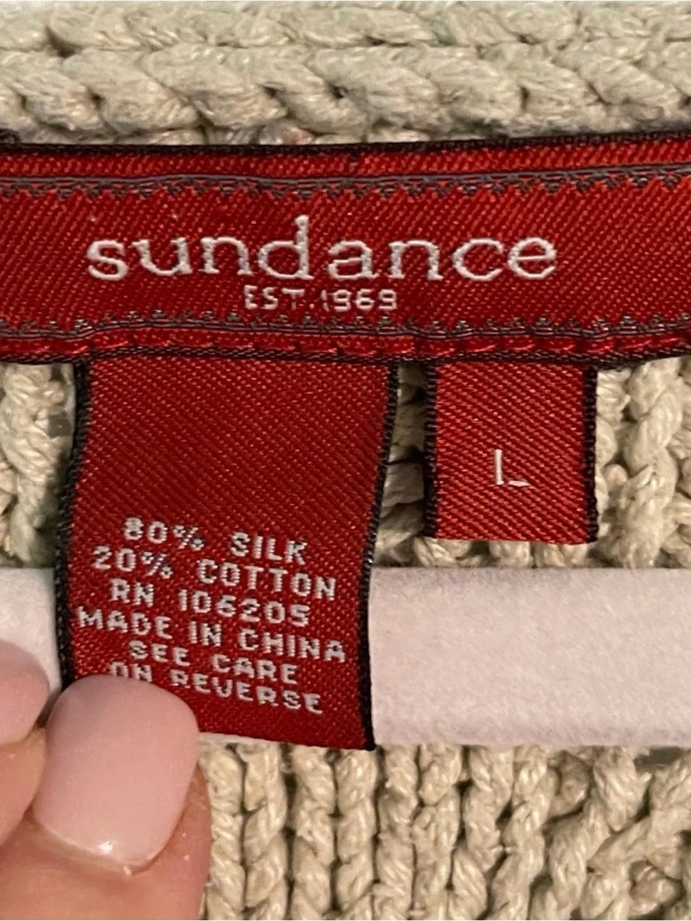 Sundance 80%Silk 20% Cotton Cable-Knit Sweater-size Large